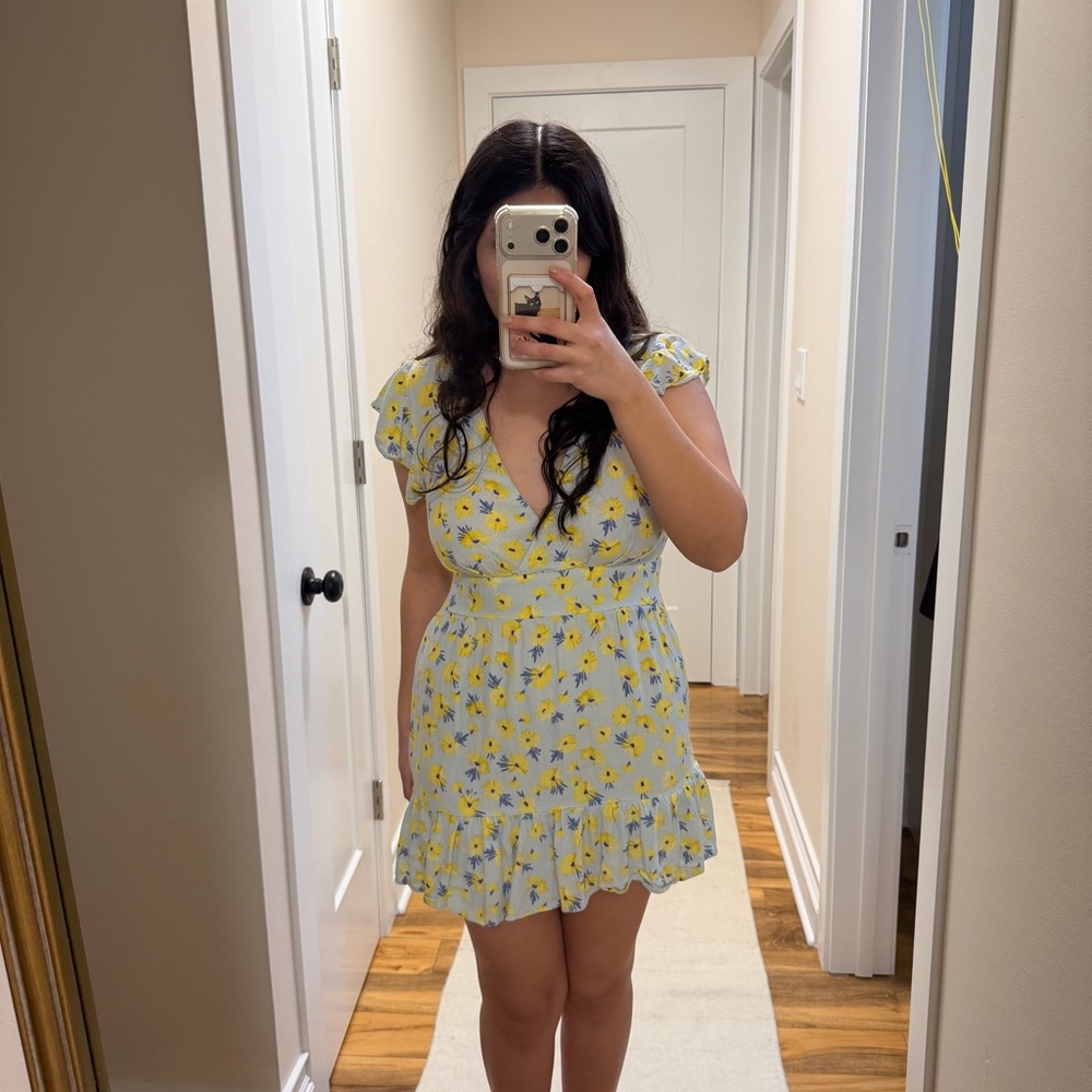 Floral blue mint Dress with Ruffle Hem